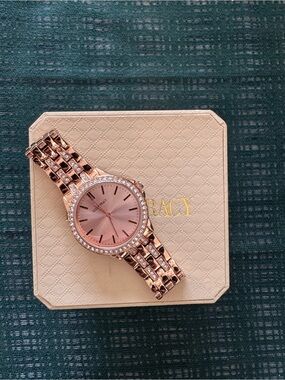 Ellen Tracy Rose Gold Crystal Accent Women's Watch